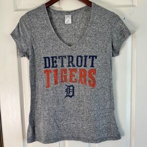 MLB Detroit Tigers V-Neck T-Shirt Women's Heather Gray Baseball Tee‎ M